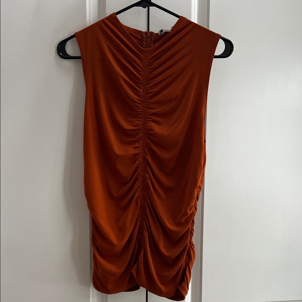 Calvin Klein Rust Ruched Sleeveless Blouse